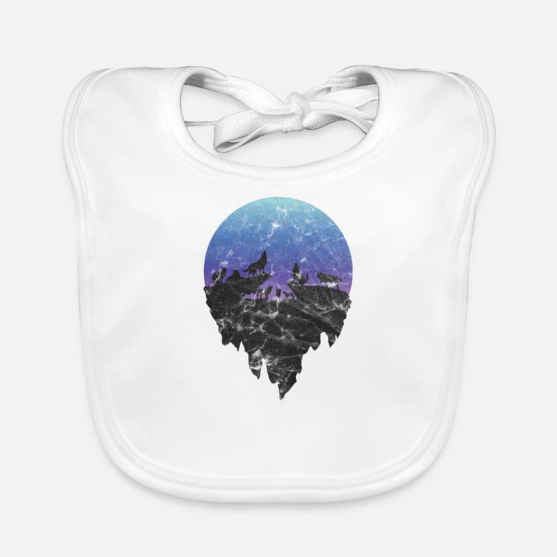 Gift silhouette wolf moon howling pack moon Organic Baby Bibs