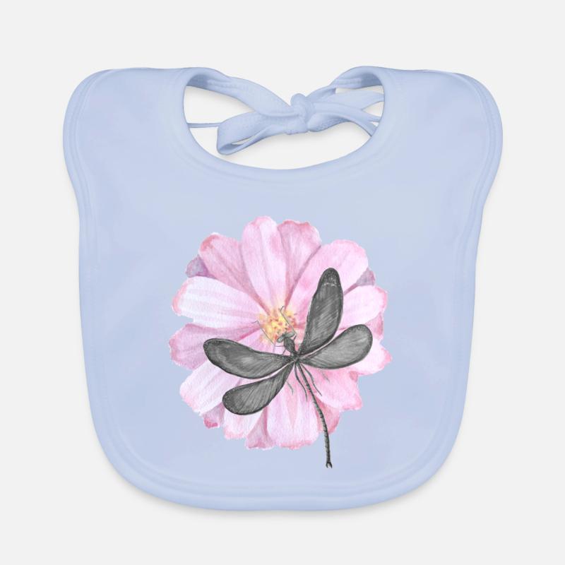 Libellule avec une fleur rose tendre Bavoir bio Bébé