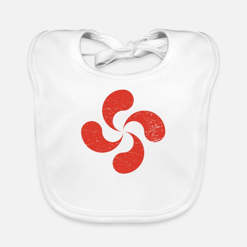 Distressed Grunge Styled Basque Cross Lauburu Organic Baby Bibs