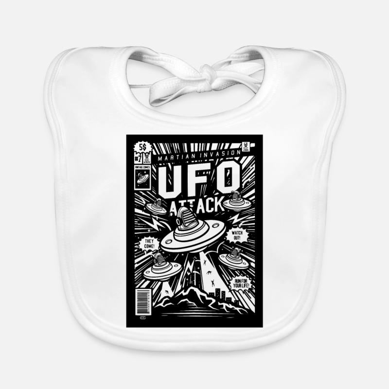 Alien Kidnapping Comic Ufo Flying Saucer Organic Baby Bibs