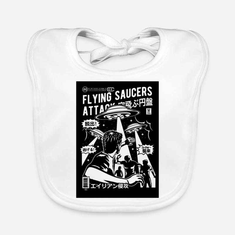 Alien Kidnapping Comic Ufo Flying Saucer Organic Baby Bibs