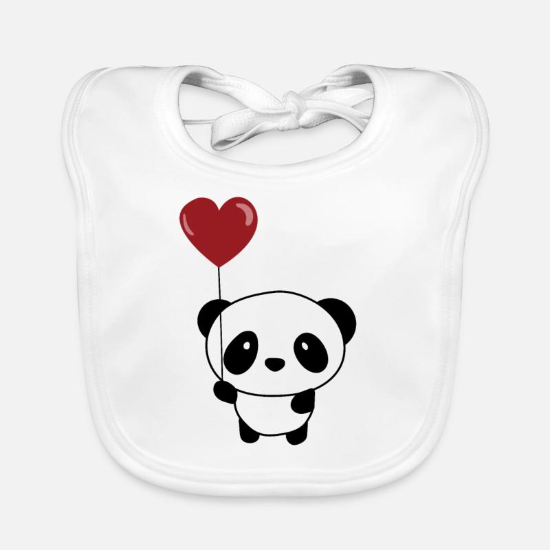Coeur de ballon mignon Valentine Panda Chibi - Bavoir bio Bébé - blanc