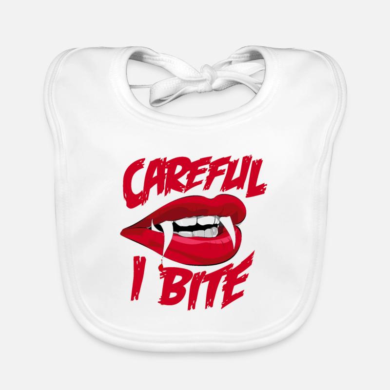 Attention I bite bite bite! Vampire dentition teeth - Organic Baby Bibs - white