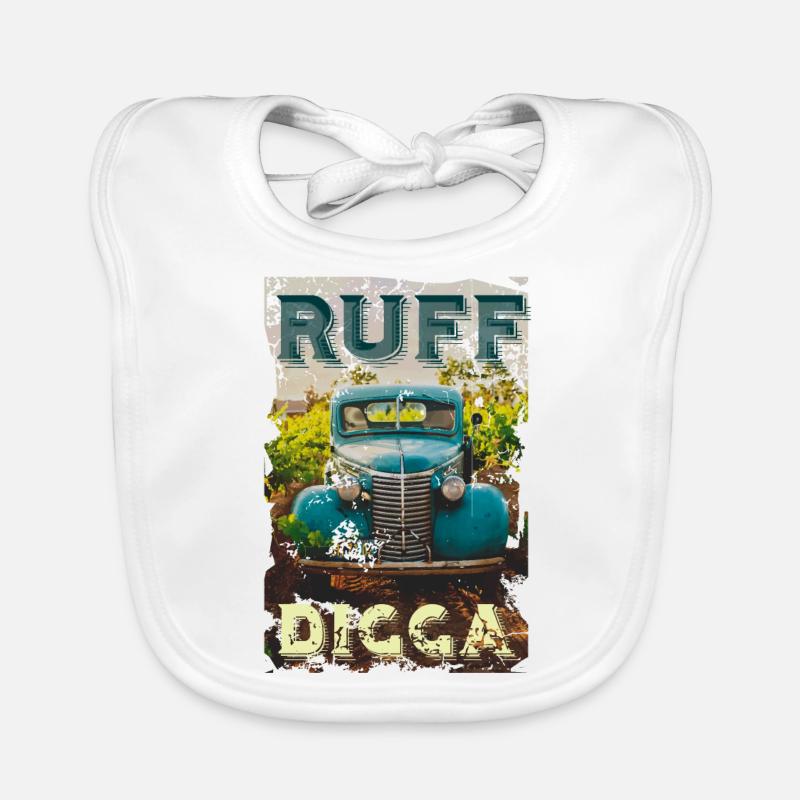 Ruff Digga Oldtimer Rétro Vintage voiture - Bavoir bio Bébé - blanc