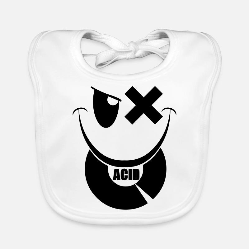 smiley acid techno vinyl - Bavoir bio Bébé - blanc