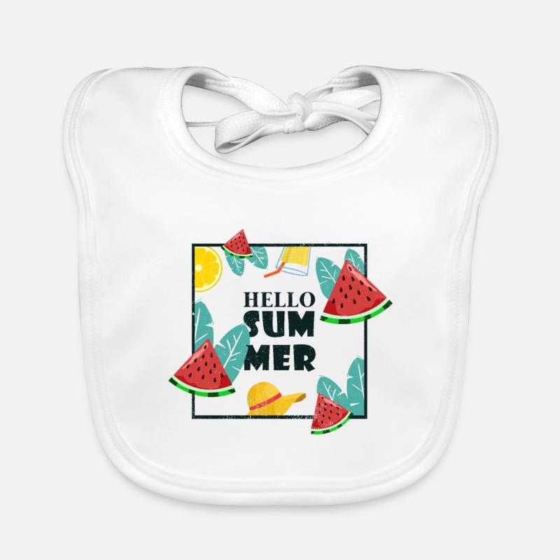 Hello Summer | Pastèque cadeau de limousine orange - Bavoir bio Bébé - blanc