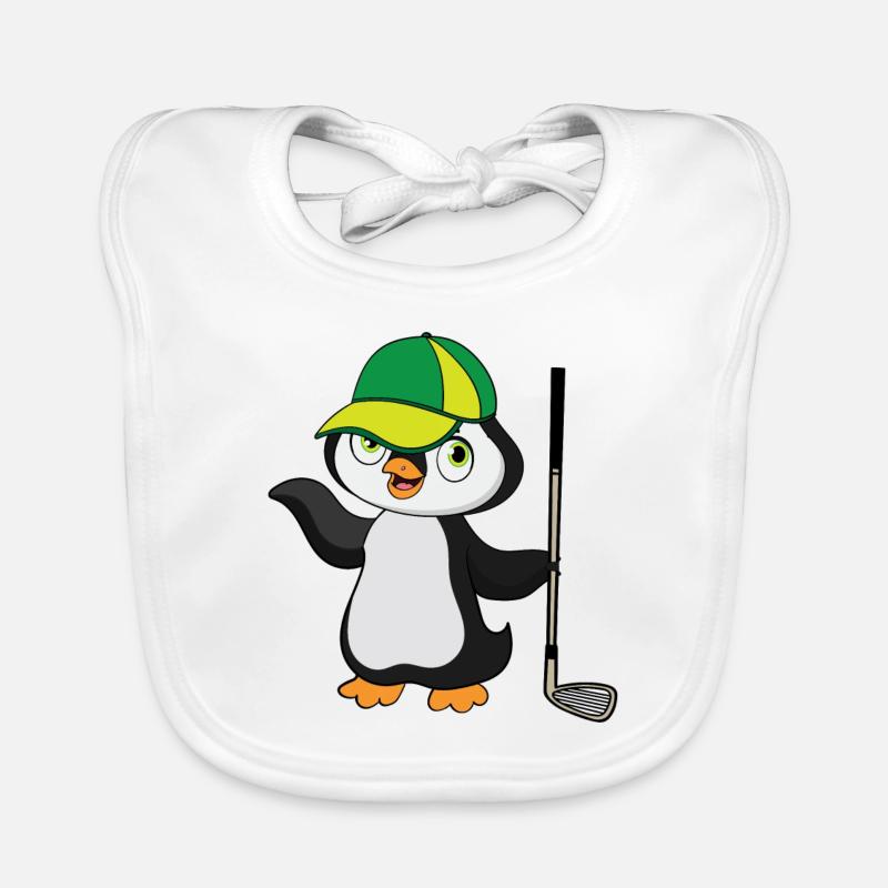 Golf spielender Pinguin mit Golfschläger und Kappe Baby Bio-Lätzchen