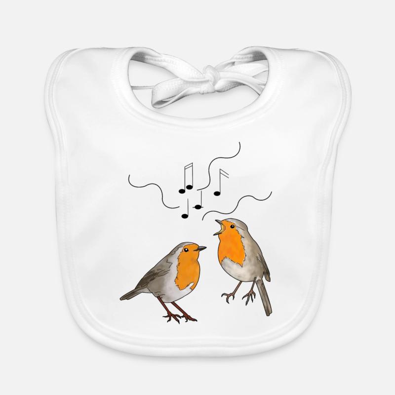 Singing robins - Organic Baby Bibs - white