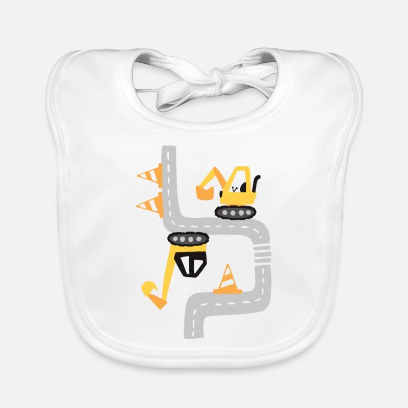 Excavator construction site construction vehicles to design yourself Organic Baby Bibs