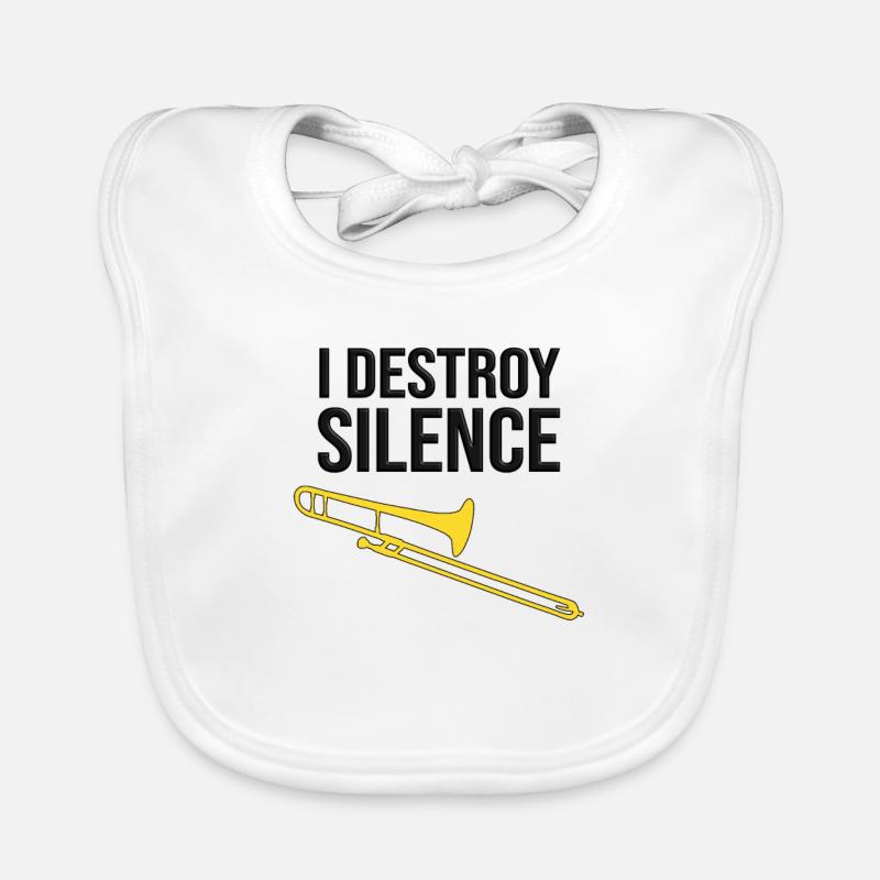 I DESTROY SILENCE - Funny trombone design - Organic Baby Bibs - white