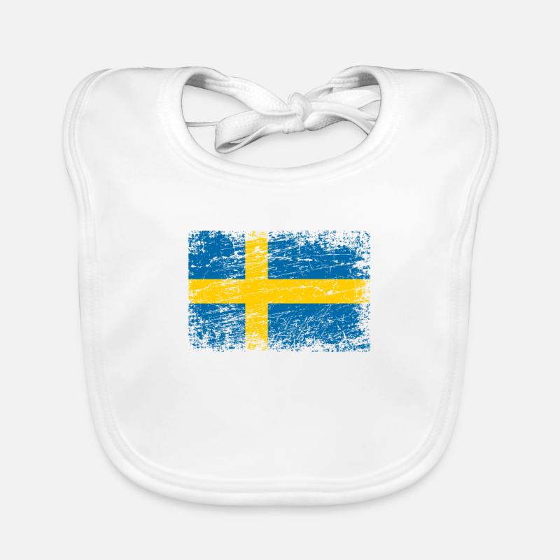 Drapeau de la Suède drapeau usé-look Stockholm Suède - Bavoir bio Bébé - blanc