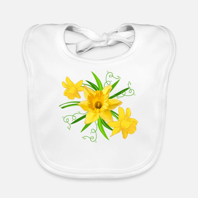 Fleurs de jonquille jaune Fleurs de Pâques printemps - Bavoir bio Bébé - blanc
