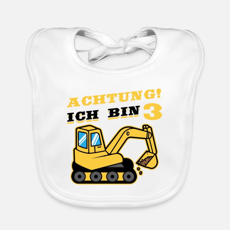 Achtung ich bin 3 Raupenbagger Bagger Baby Bio-Lätzchen