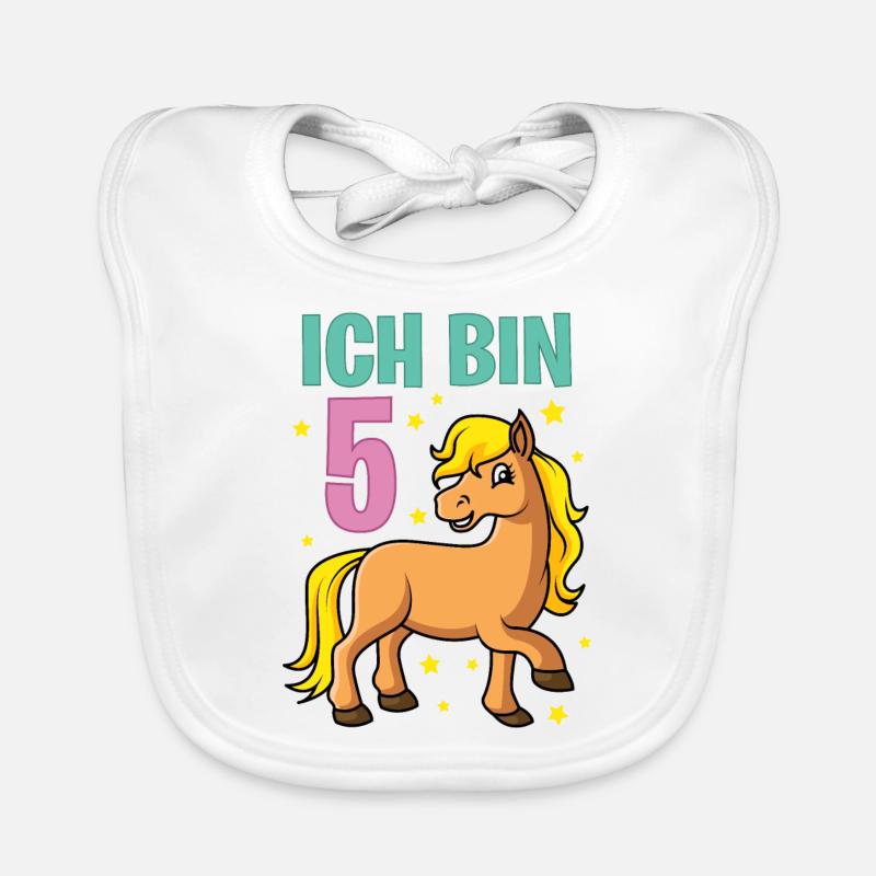 Kinder Geburtstagsshirt Pferd 5 Geburtstag Mädchen - Baby Bio-Lätzchen - Weiß