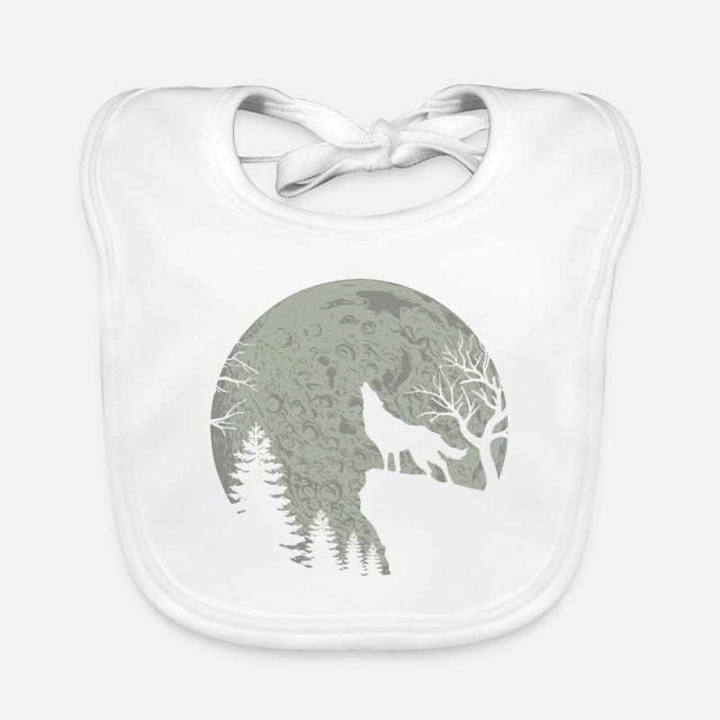 Howling Wolf Moon Silhouette Full Moon Gift Organic Baby Bibs