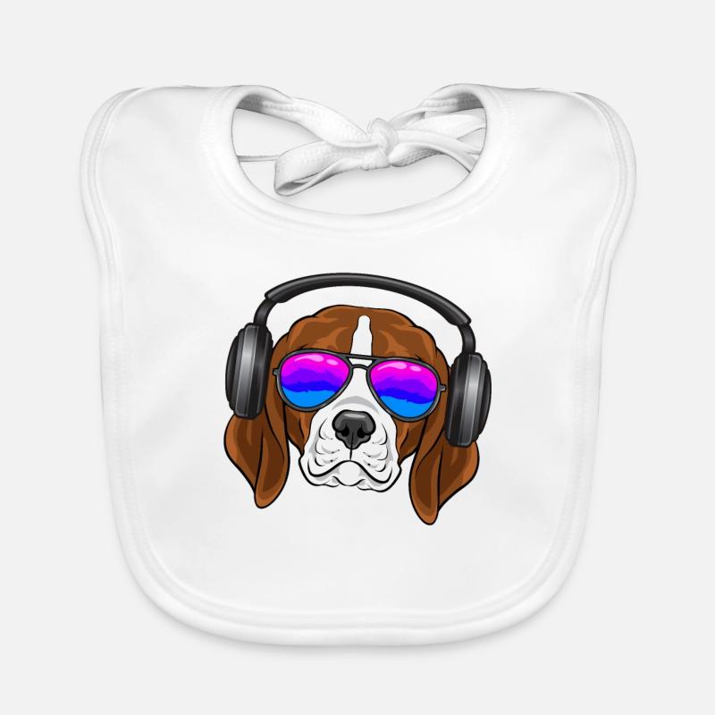 Ein cooler Beagle mit Brille, Kopfhörern, Musik Baby Bio-Lätzchen