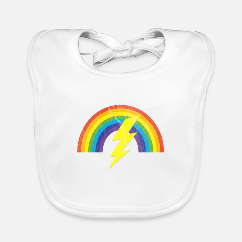 cooler Regenbogen Blitz distressed LGBTQ Geschenk - Baby Bio-Lätzchen - Weiß
