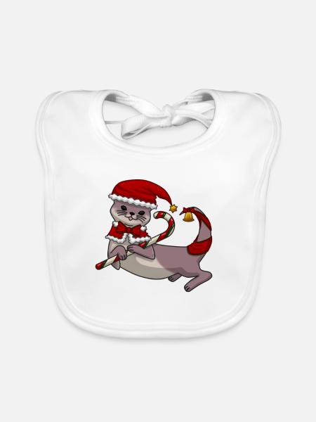 Loutre de Noël - Bavoir bio Bébé - blanc