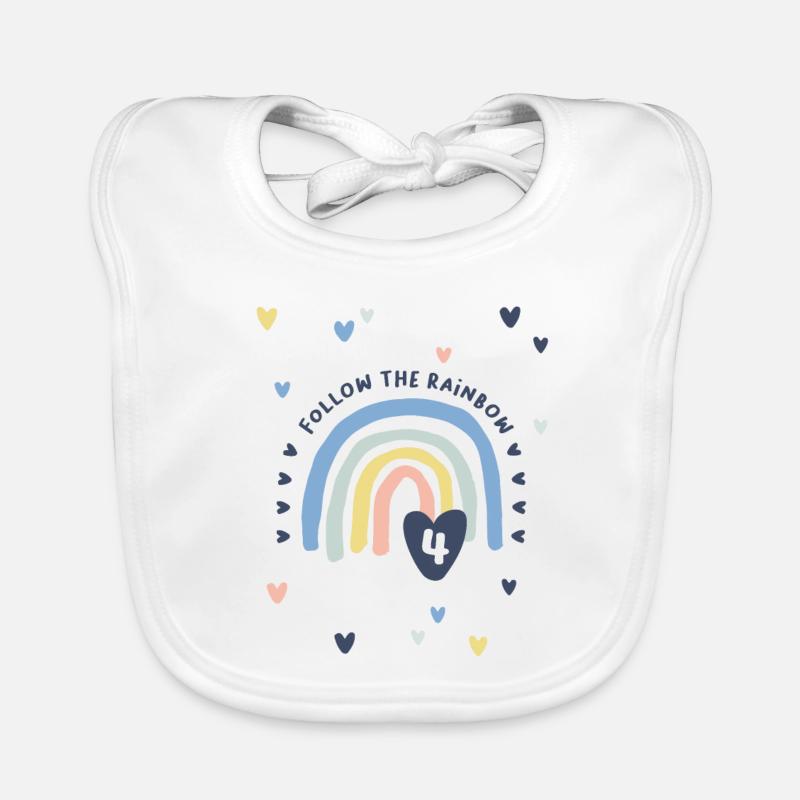4. Geburtstag - 4. Lebensjahr Regenbogen mit Herz - Baby Bio-Lätzchen - Weiß