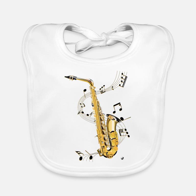 Saxophone illustration with music system with musical notes Organic Baby Bibs