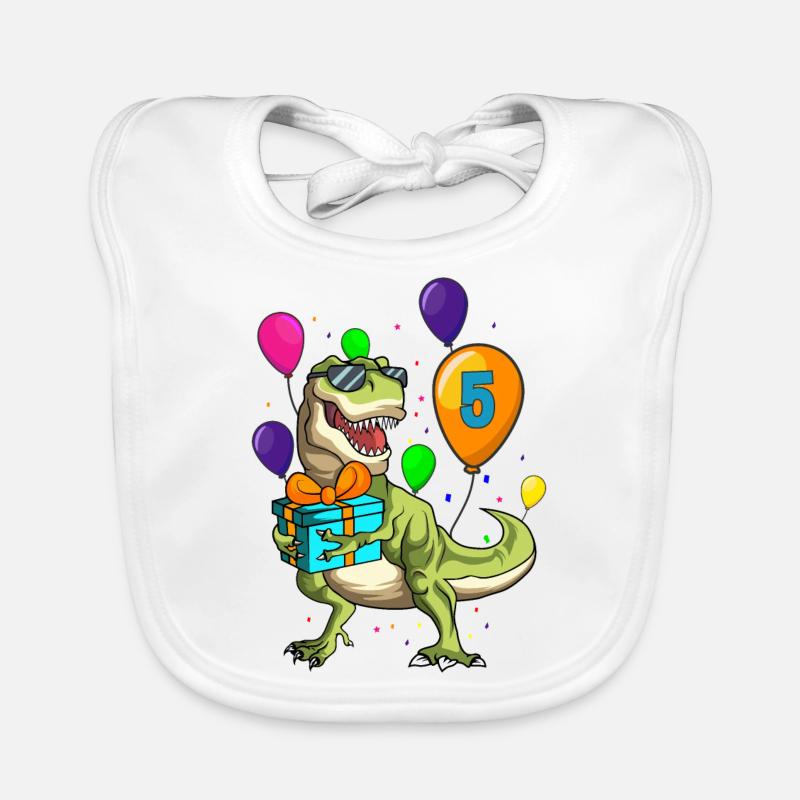 5 year birthday dinosaur T-Rex boy dino Organic Baby Bibs