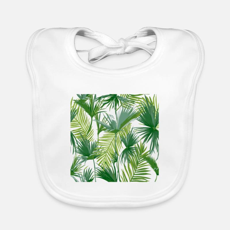 Feuilles tropicales - Bavoir bio Bébé - blanc
