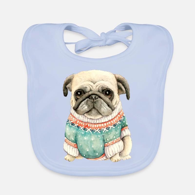 Netter Mops-Welpe im Winterpullover-Geschenk für Mopsliebe Baby Bio-Lätzchen