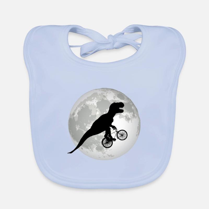 Funny Trex rides a bicycle in front of a full moon Organic Baby Bibs