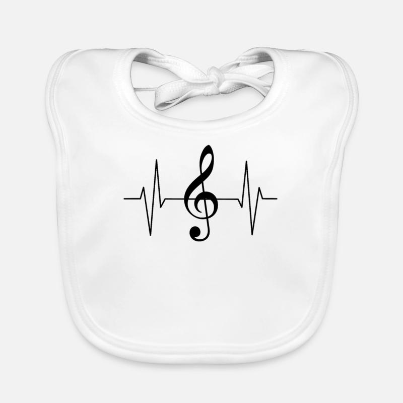 Rythme cardiaque Musique Clés de partition - Bavoir bio Bébé - blanc