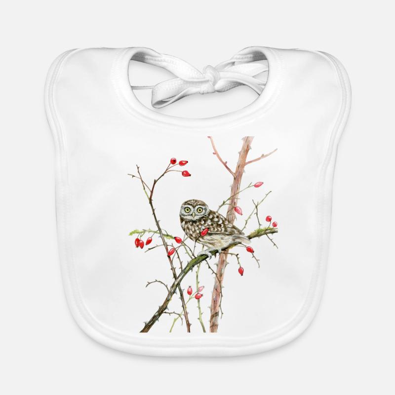 Lovingly hand painted stone owl on branch Organic Baby Bibs