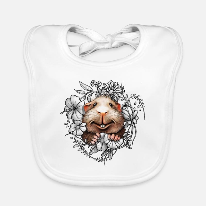 Cobayes et fleurs - Bavoir bio Bébé - blanc