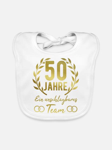 Goldene Hochzeit 50. Hochzeitstag - Baby Bio-Lätzchen - Weiß - Vorne
