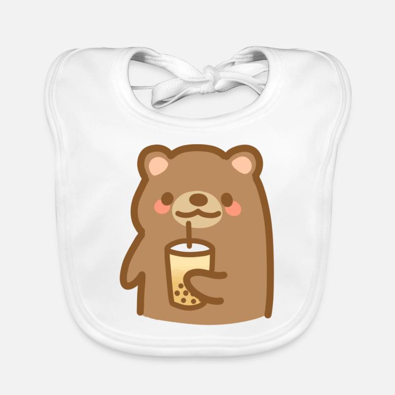 Kawaii baby brown grizzly bear drinking bubble tea - Baby Bio-Lätzchen - Weiß