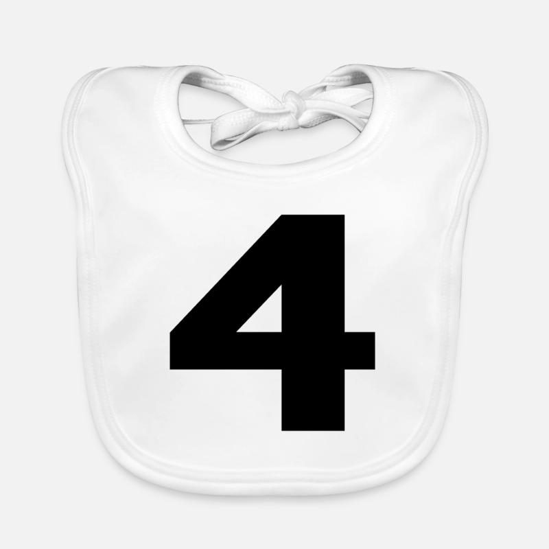 Nombre 4 en noir - Bavoir bio Bébé - blanc