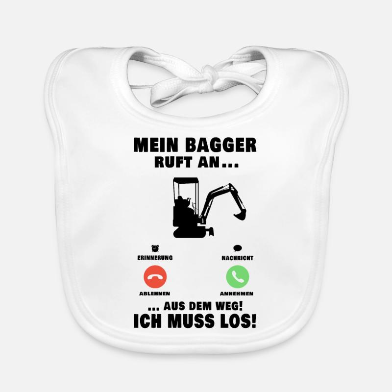 Mein Bagger ruft an Baggerführer Baggerfahrer - Baby Bio-Lätzchen - Weiß