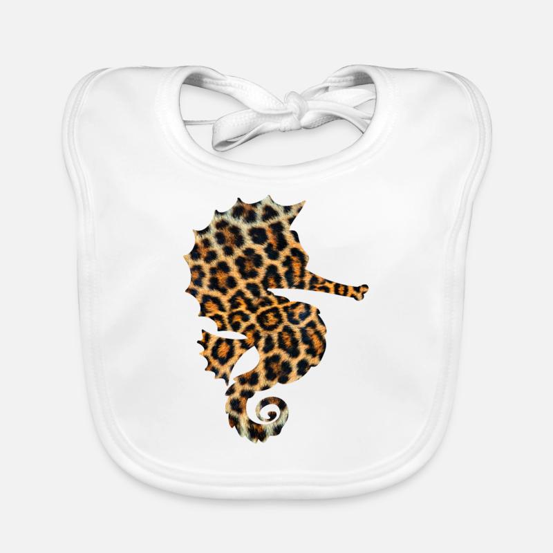 Hippocampe Leopard Print - Bavoir bio Bébé - blanc