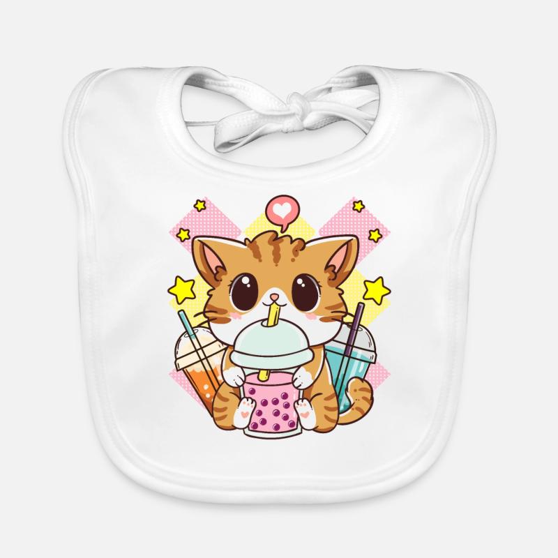 Mignon Chat Boba Thé Bubble Tea Anime Kawaii Neko Bavoir bio Bébé