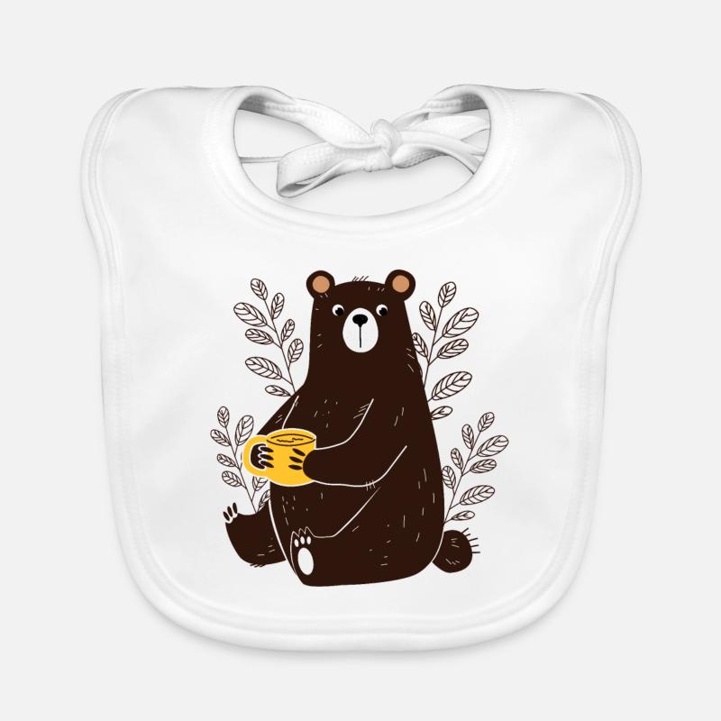 Cute Funny Bear with Tea Coffee Cup Cartoon Organic Baby Bibs
