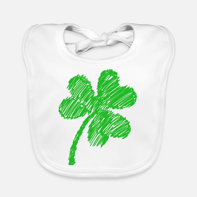 three-leaf clover green doodle Organic Baby Bibs