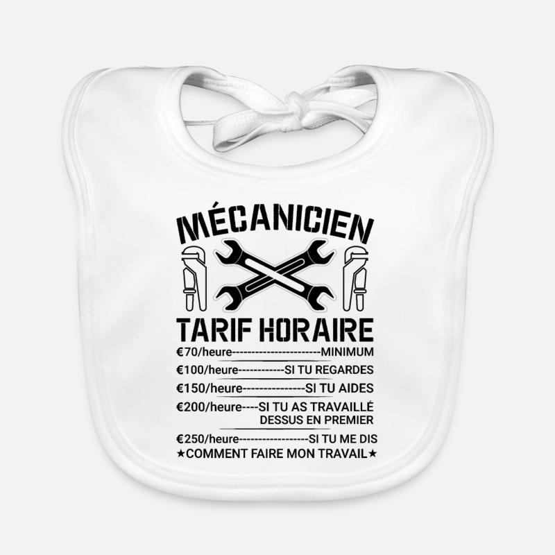 Mécanicien Tarif Horaire, Attention - Bavoir bio Bébé - blanc