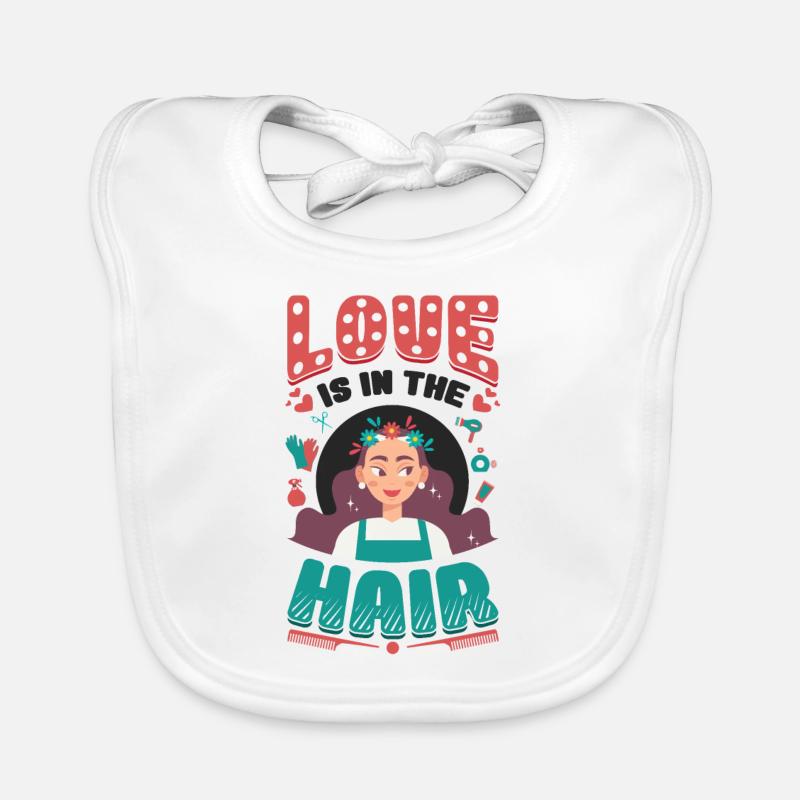 L’amour est dans les cheveux, barbier, coiffeur. Bavoir bio Bébé