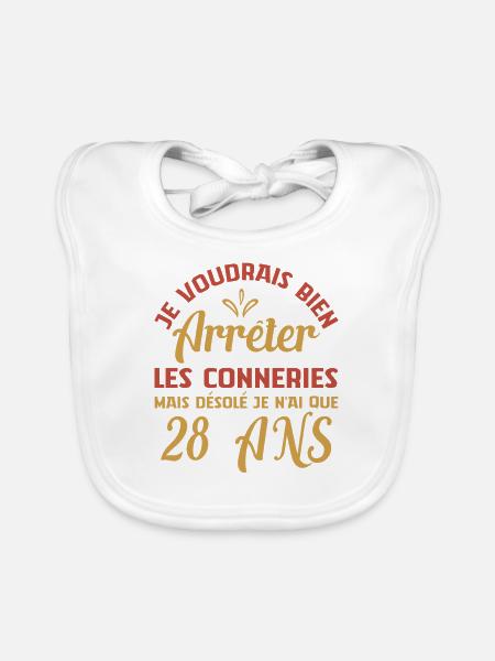 Je N'ai Que 28 Ans Anniversaire Cadeau Vintage Âge - Bavoir bio Bébé - blanc - Devant