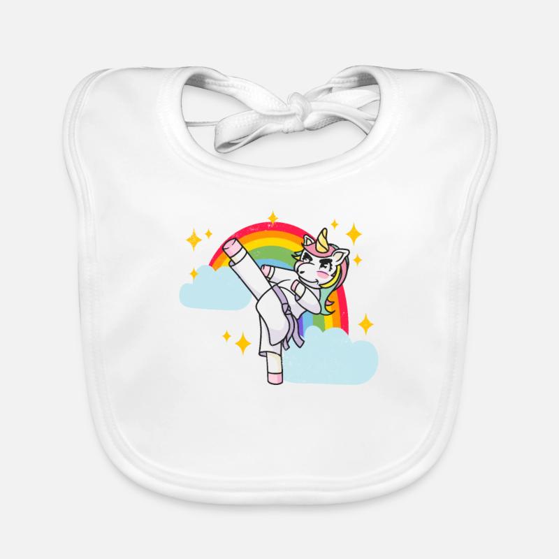 Lustige Karate Kampfsportarten Regenbogen Einhorn Baby Bio-Lätzchen