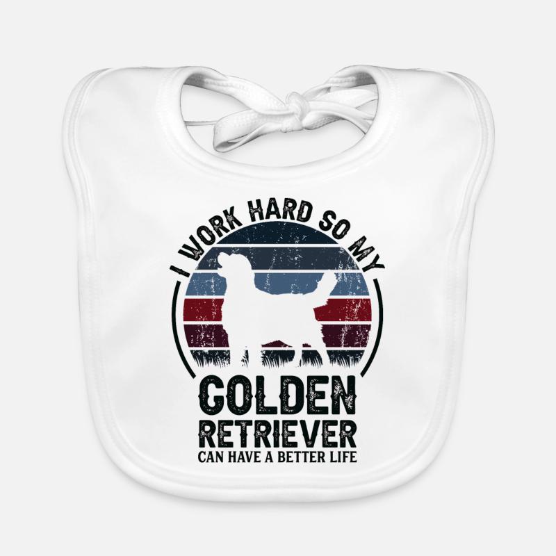 Work Hard - Retro Golden Retriever Organic Baby Bibs