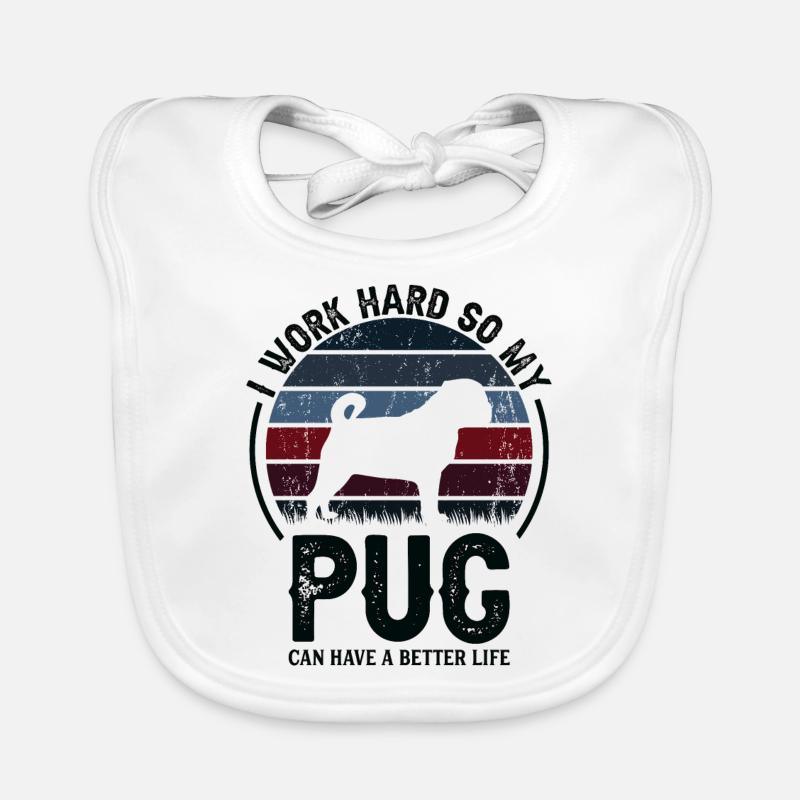 Work hard - Retro Pug Organic Baby Bibs