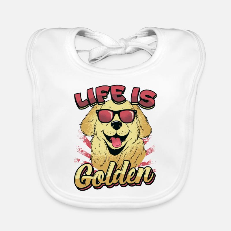 La vie est dorée - Golden Retriever - Bavoir bio Bébé - blanc