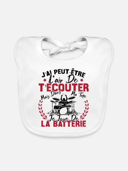 Dans Ma Tête Je Joue De La Batterie Batteur Cadeau - Bavoir bio Bébé - blanc