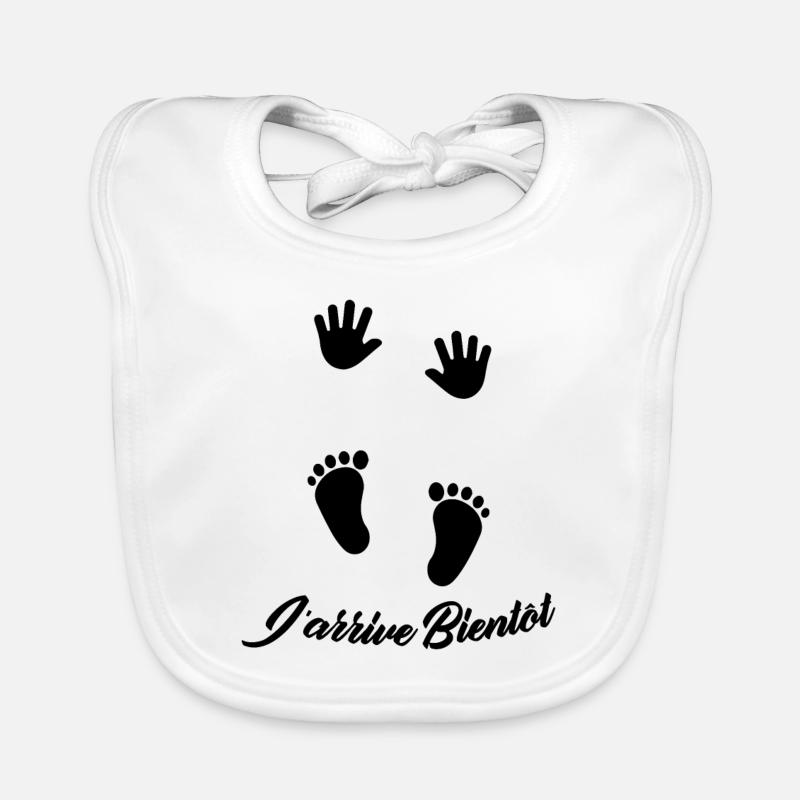 J'arrive Bientôt / Cadeau pour futur maman - Bavoir bio Bébé - blanc