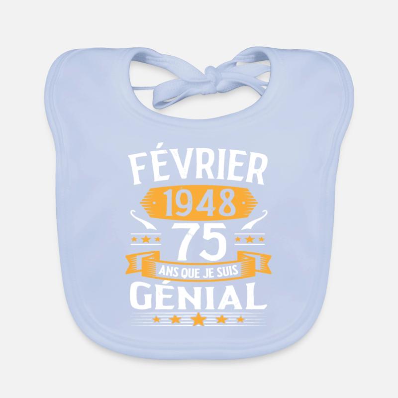 Février 1948 75 Ans Anniversaire Vintage Cadeau Bavoir bio Bébé