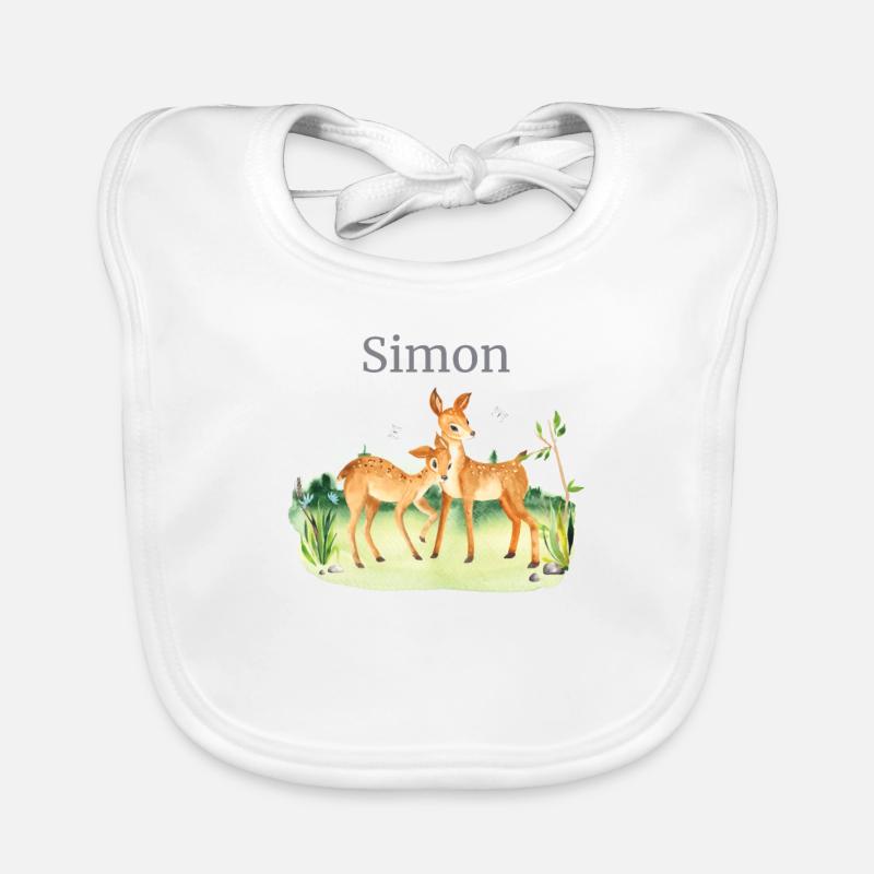 Waldtier Reh Blumen Name Simon Baby Bio-Lätzchen